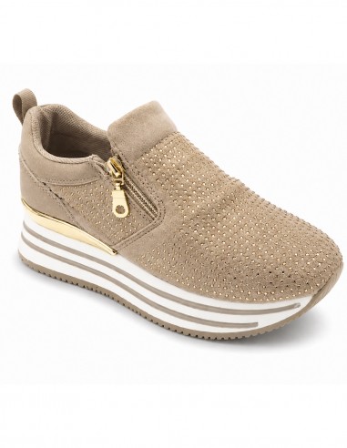 basket femme compensée à plateforme beige et strass - confort