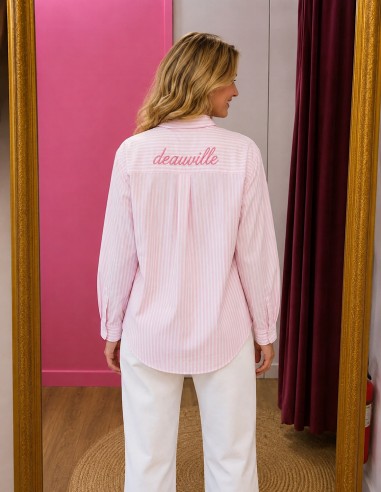 chemise femme rayee rose en coton inscription deauville