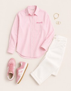 chemise femme en coton rayee rose style plage chic deauville 2