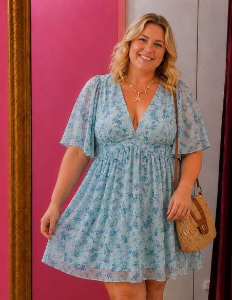 robe fleurie femme bohème bleu ciel grande taille été