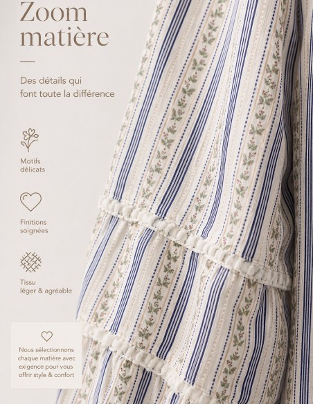 Chemisier Femme Bohème Chic Coton Rayé Bleu Écru – Blouse Mode Taille 34 au 48