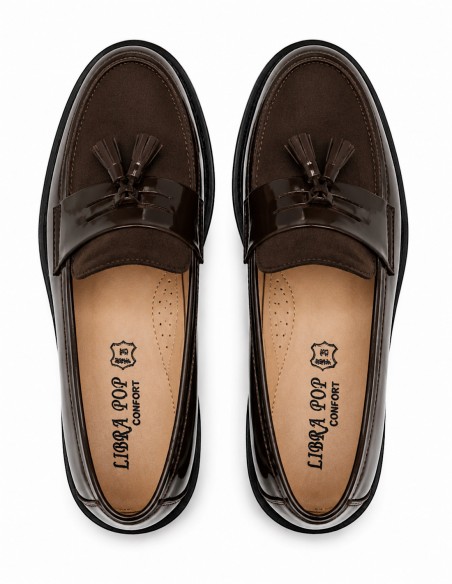 Mocassins vernis femme semelle compensée confort intérieur cuir & pampille