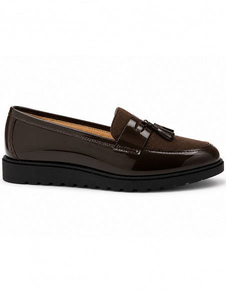 Mocassins vernis femme semelle compensée confort intérieur cuir & pampille