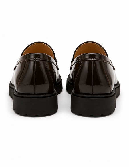 Mocassins vernis femme semelle compensée confort intérieur cuir & pampille