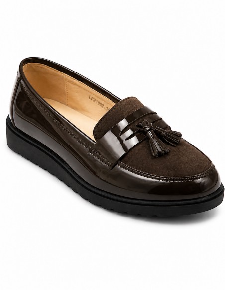 Mocassins vernis femme semelle compensée confort intérieur cuir & pampille