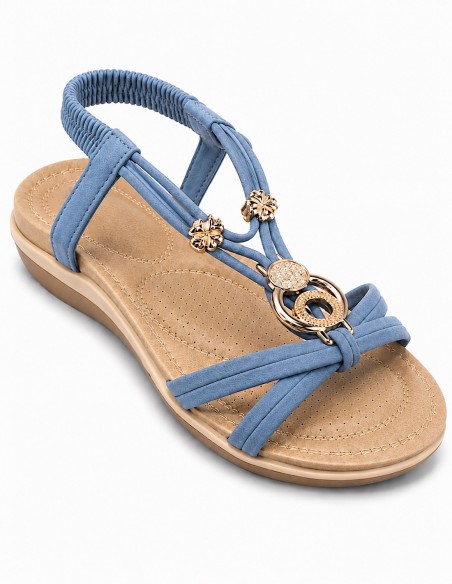 sandales été femme confort avec semelle rembourée pieds sensible bleu indigo