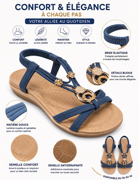 sandales été femme bleu indigo semelle renforcé confort orthopédique