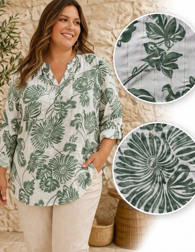 blouse femme fluide grande taille avec col v et motif vert pastel - confort et élégance