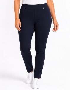 Jegging femme Grande Taille Stretch 42 au 52 - Pantalon slim stretch confort taille haute galbant bleu marine