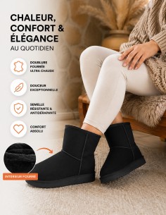 bottines fourrées femme noir hiver chaudes et confortable semelle antidérapante 2