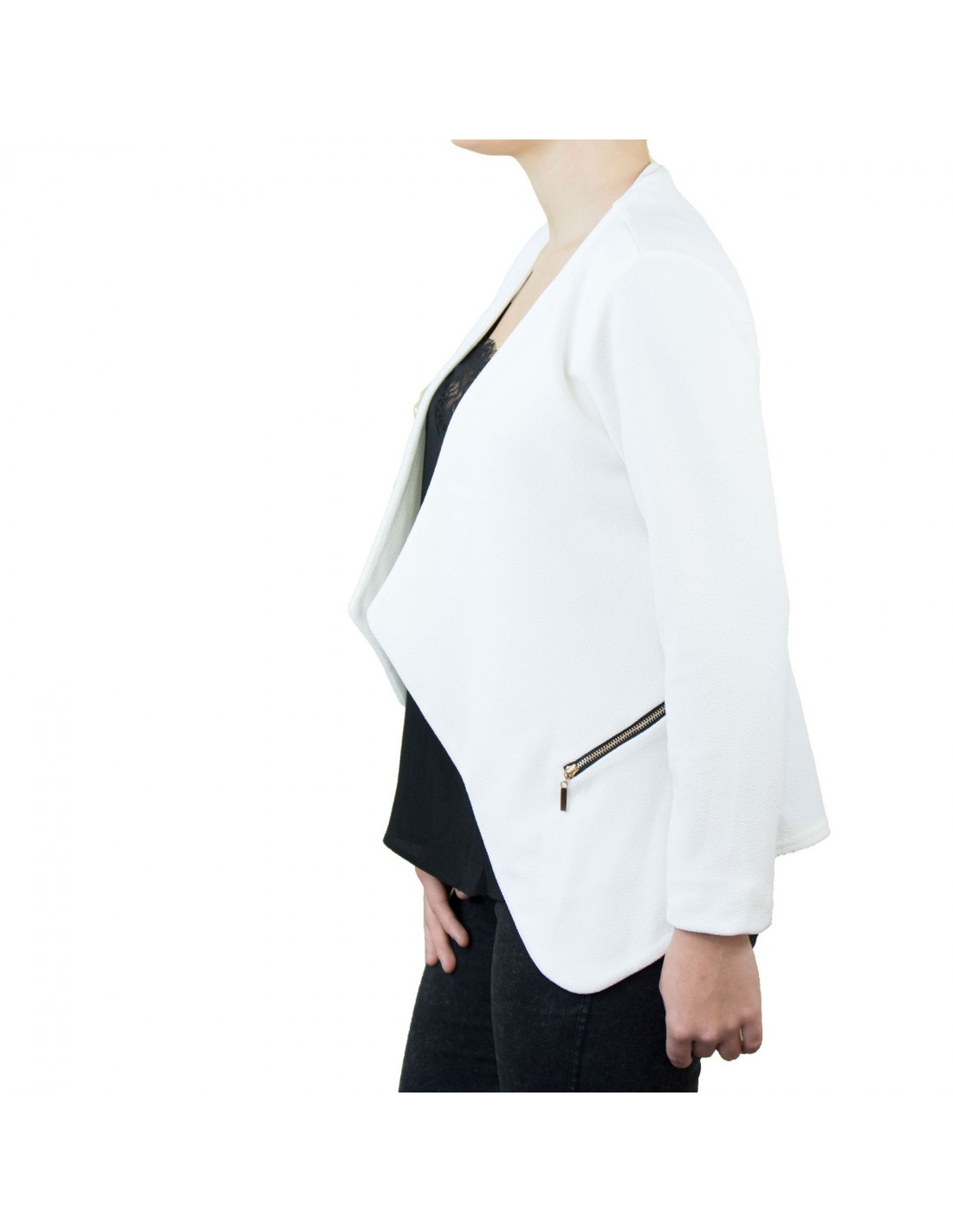 Poches Gilet Veste Léger Femme Doré Blazer Blanche Effet Zip eEWIHbD29Y