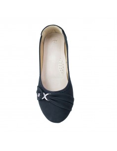 Ballerines noires souples semelle intérieure cuir & boucle décorative argentée strass 2