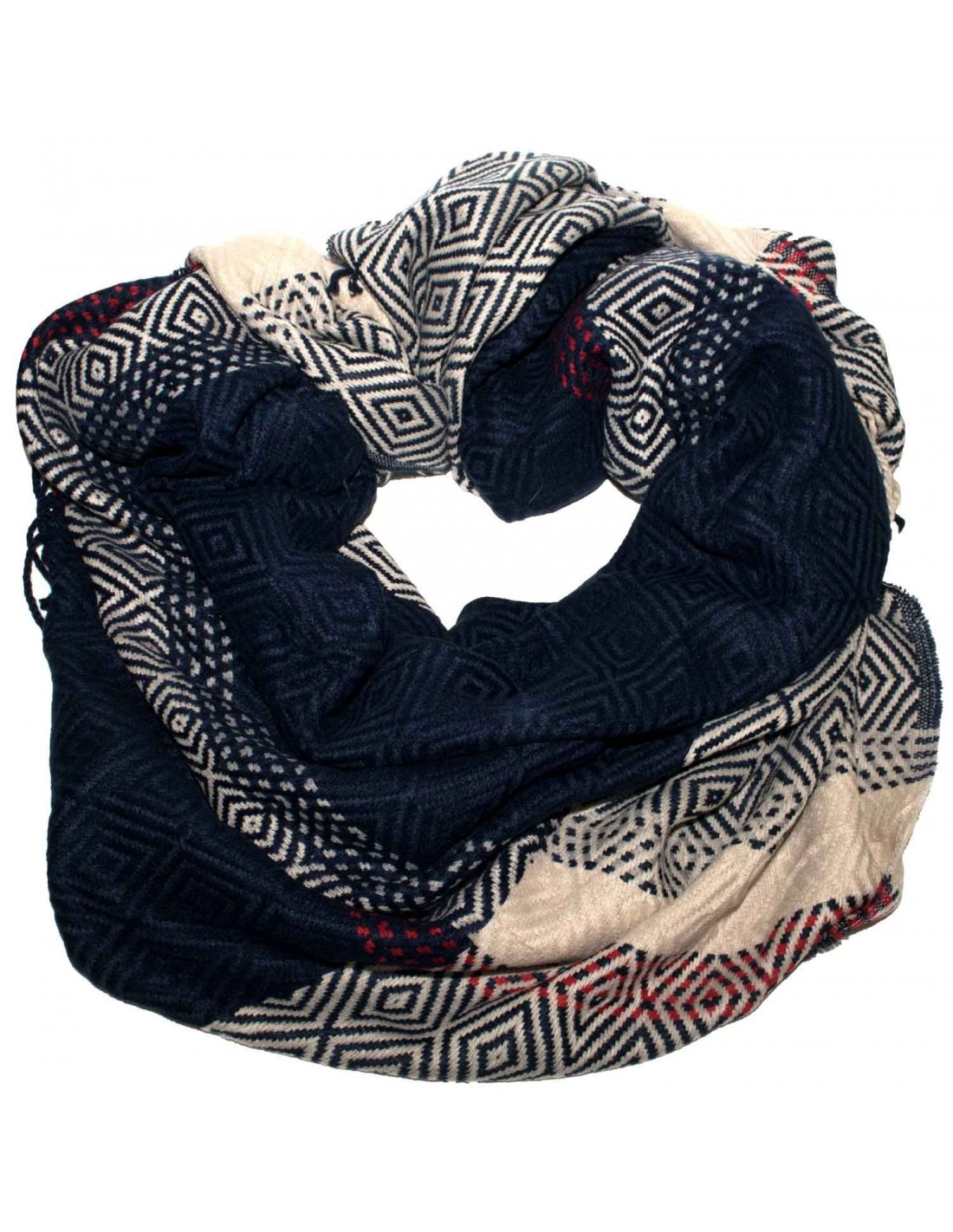 Grande écharpe plaid femme laine douce & motif losange ...