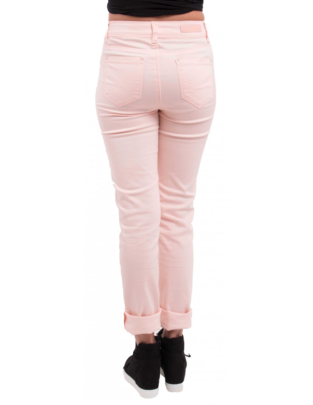 Jean rose clair coupe droite taille haute type jean stretch avec revers