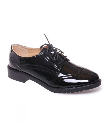 Derbies femme noir simili cuir vernis grandes pointures 41,42,43,44  pas cher