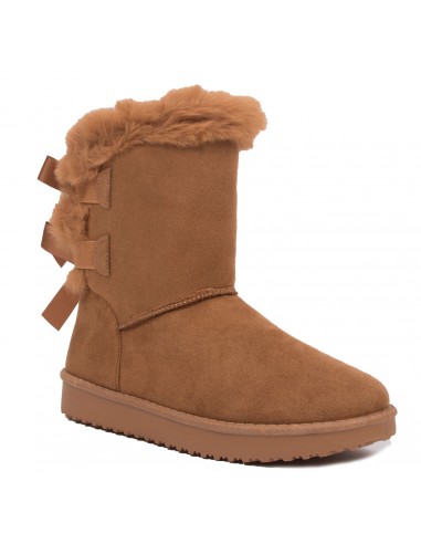 Bottes de neige femme fourrées avec ruban boots fourrure synthétique camel