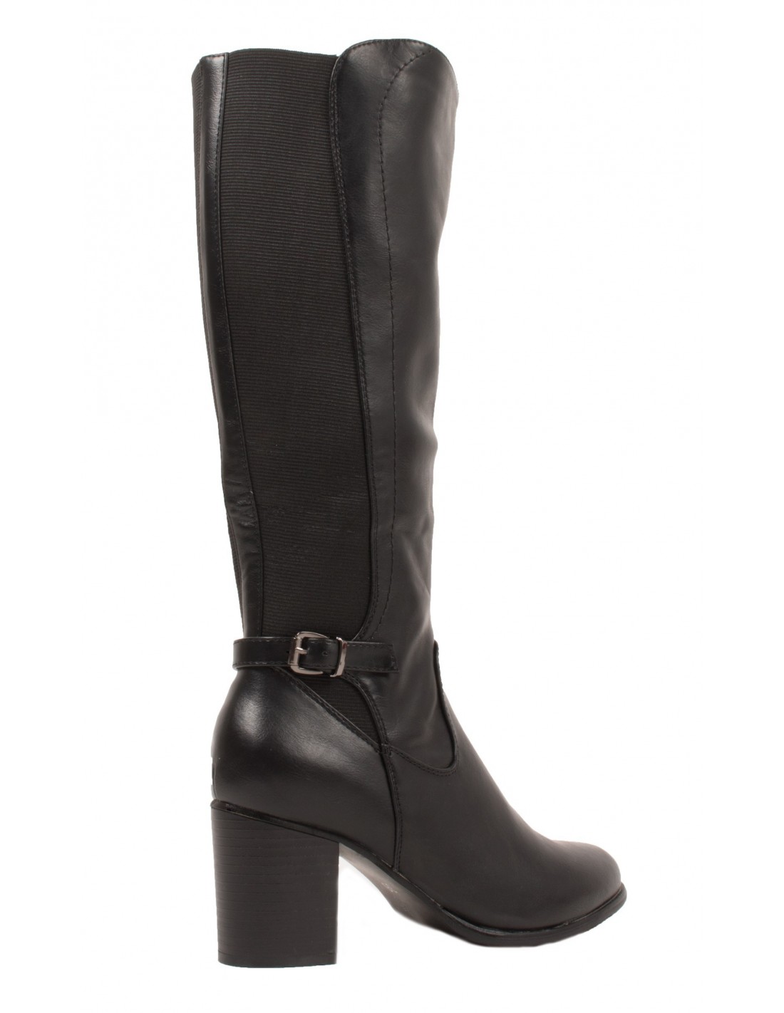 Bottes femme élastique à petit talon en simili cuir noir