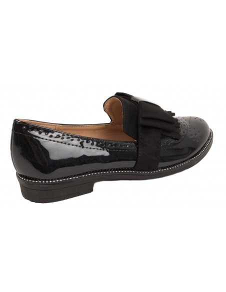 Mocassins femme vernis style derbies avec noeud suédine