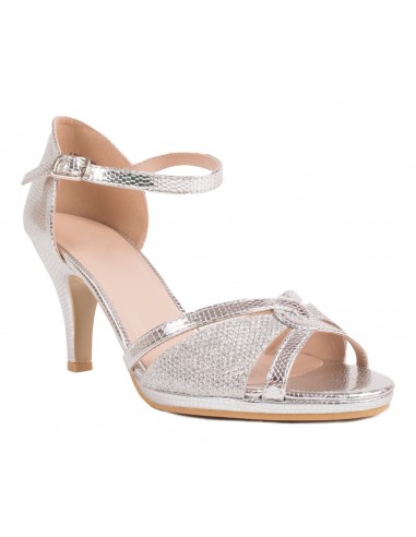 Chaussures ceremonie mariage argentées femme type sandales argentées à petit talon \u0026 bout ouvert