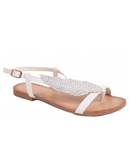 Sandales femme plume à strass avec brides nus pied et semelle cuir