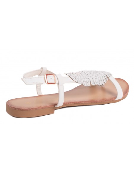 Sandales femme plume à strass avec brides nus pied et semelle cuir