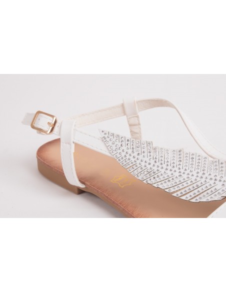 Sandales femme plume à strass avec brides nus pied et semelle cuir