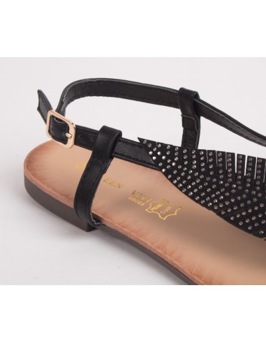Sandales femme plume à strass avec brides nus pied et semelle cuir