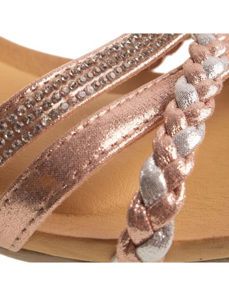 Sandales femme compensées petit talon bride cheville tressée & strass pas cher