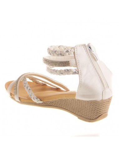 Sandales femme compensées petit talon bride cheville tressée & strass pas cher