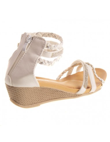 Sandales femme compensées petit talon bride cheville tressée & strass pas cher