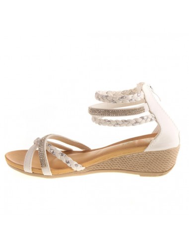 Sandales femme compensées petit talon bride cheville tressée & strass pas cher