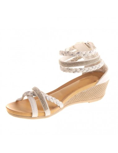 Sandales femme compensées petit talon bride cheville tressée & strass pas cher