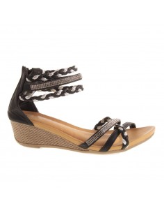 Sandales femme compensées petit talon bride cheville tressée & strass pas cher 2