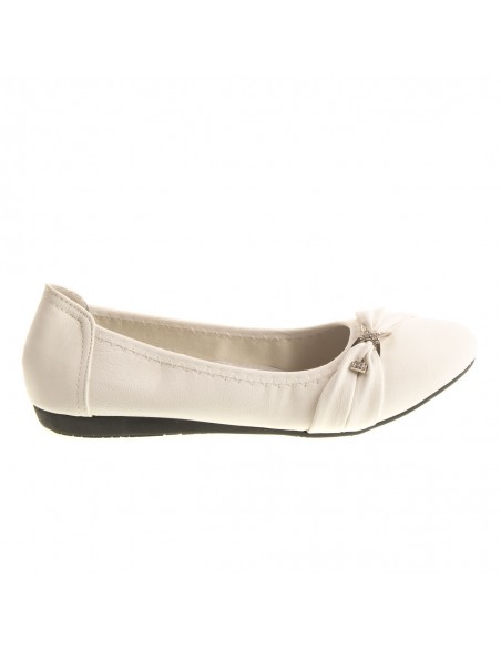 Ballerines noires souples semelle intérieure cuir & boucle décorative argentée strass