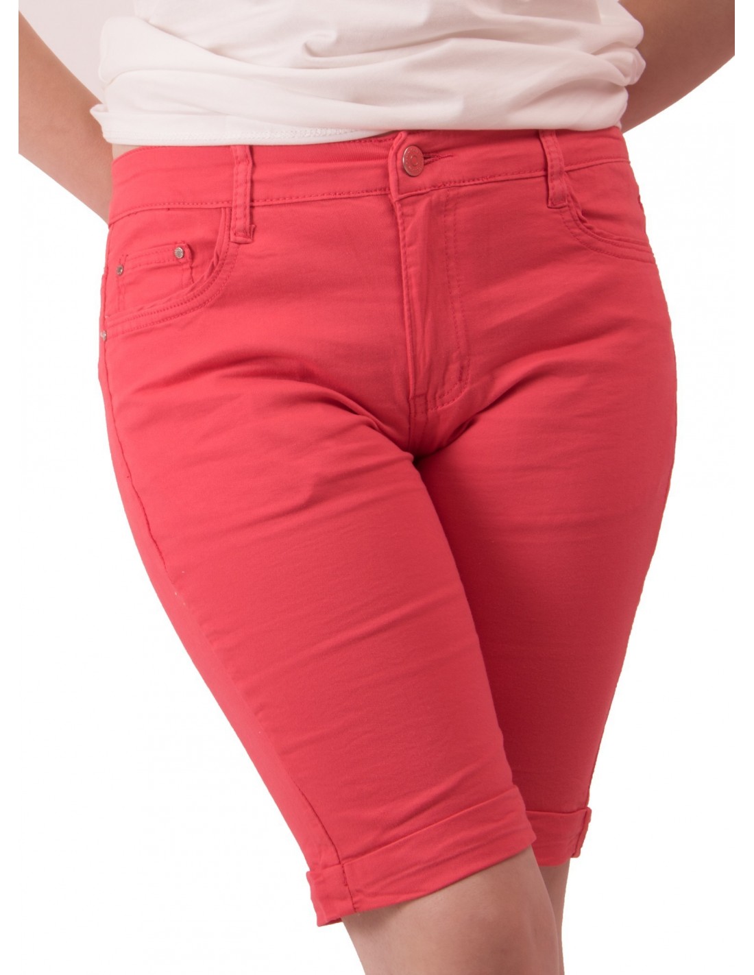 Bermuda femme en jean taille haute coton stretch & léger ...