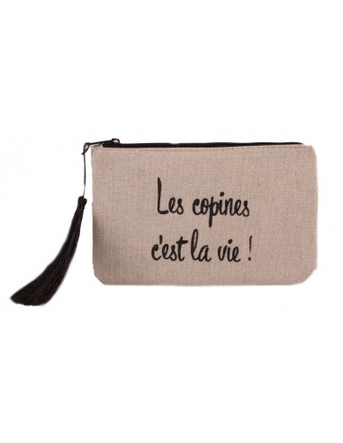 Pochette toile imprimée " Les copines c'est la vie " fermeture zip