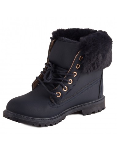 Bottines femme rangers fourrées & revers fourrure synthétique en simili cuir camel - noir - blanc