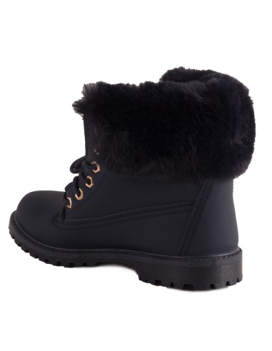 Bottines femme rangers fourrées & revers fourrure synthétique en simili cuir camel - noir - blanc