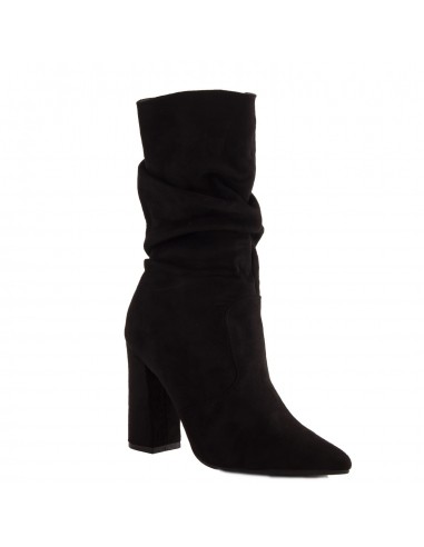 Bottines noir à talon carré femme semi montante aspect daim à bout pointu Bottines noir à talon carré femme semi montante aspect daim à bout pointu