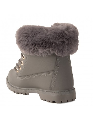 Bottines femme rangers fourrées & revers fourrure synthétique en simili cuir camel - noir - blanc