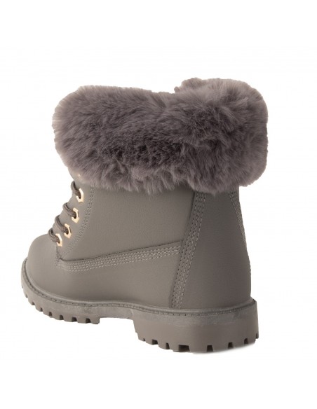 Bottines femme rangers fourrées & revers fourrure synthétique en simili cuir camel - noir - blanc