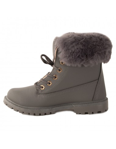 Bottines femme rangers fourrées & revers fourrure synthétique en simili cuir camel - noir - blanc