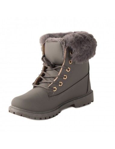 Bottines femme rangers fourrées & revers fourrure synthétique en simili cuir camel - noir - blanc